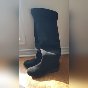 Over the knee black faux suede boots